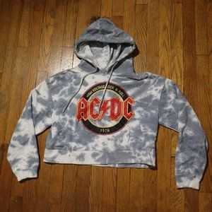 High Voltage Rock and Roll ACDC Tie-Dye Graphic Cropped Hoodies Womens Large
